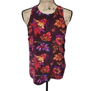 AliceBlue Floral Tank Top Racerback Sleeveless Top Plum Red Purple Bohemian Silk